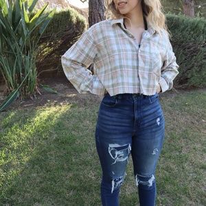 CALICUTOFFS VINTAGE CROPPED FLANNEL BUTTON UP